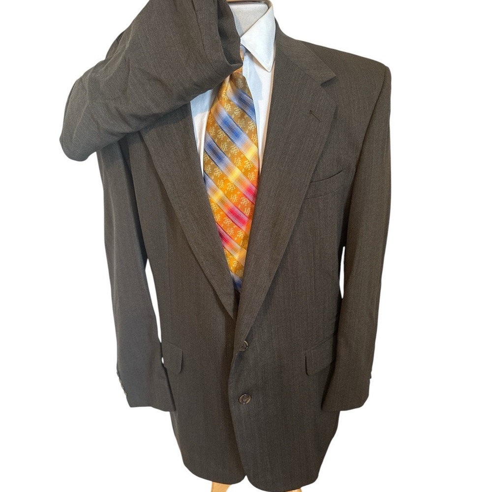 Vintage Corbin Mens Brown Herringbone Wool Suit 44L Pants 36 x 33 USA Union Made